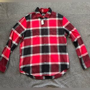 Express Red and Black Plaid Button Down Shirt
